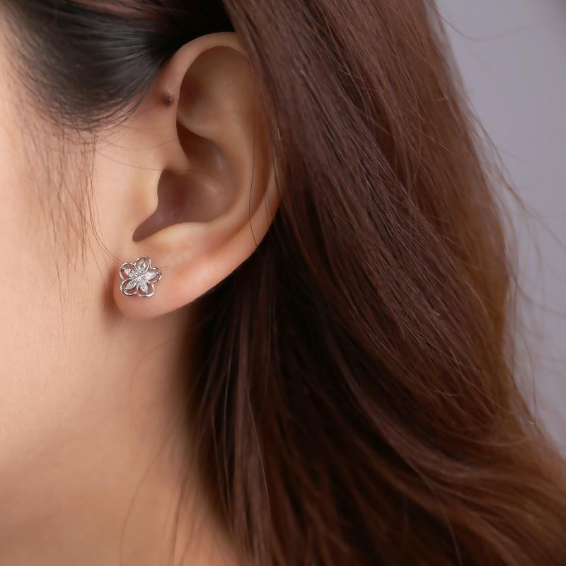 Cyrkoniowe Kolczyki z Wydrążonym Kwiatem Damska Moda Styl Ins Małe Świeże Kolczyki Słodkie Super Bajkowe Lekkie Luksusowe Kolczyki