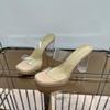 Fashion Shoes Woman 2025 Slippers Summer Luxury Slides Square heel Heeled Mules Jelly Flip Flops Platform Designer Block High Transparen