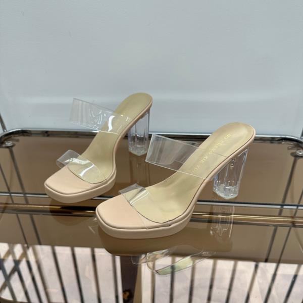 Fashion Shoes Woman 2025 Slippers Summer Luxury Slides Square heel Heeled Mules Jelly Flip Flops Platform Designer Block High Transparen