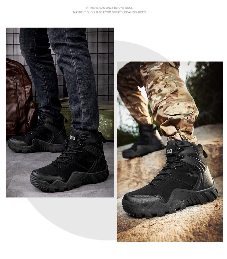 Men's Mid-Calf Tactical Combat Boots for Outdoor Hiking and Mountaineering - Anti-Kick Protection