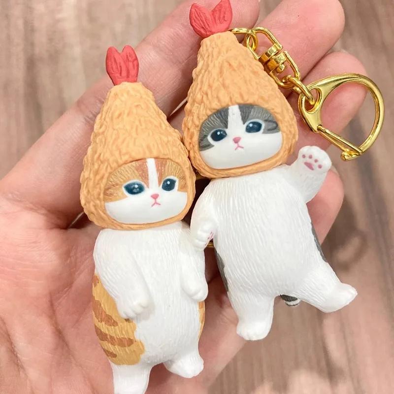 Mufosand Fried Shrimp Shark Cat Keychain Blind Box Backpack Pendant Collectible Pvc Action Figure Trendy Toys Birthday Gift