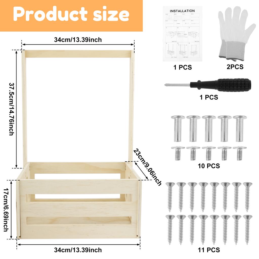 Wood Storage Crate Baby Toys Clothing Organizer Box Children Portable Basket Long Handle Sturdy
