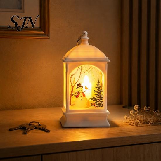 Exquisite Gift for Friends Vintage Christmas Lantern Night Light, Rectangular Glowing Tabletop Decor Warm Atmosphere Light Mantel Party, Flameless LED
