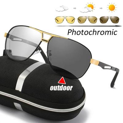 Óculos de Sol Quadrados Polarizados Pochromic Tendência Luxo Feminino Masculino Piloto Óculos de Sol Exterior Anti-UV Condução