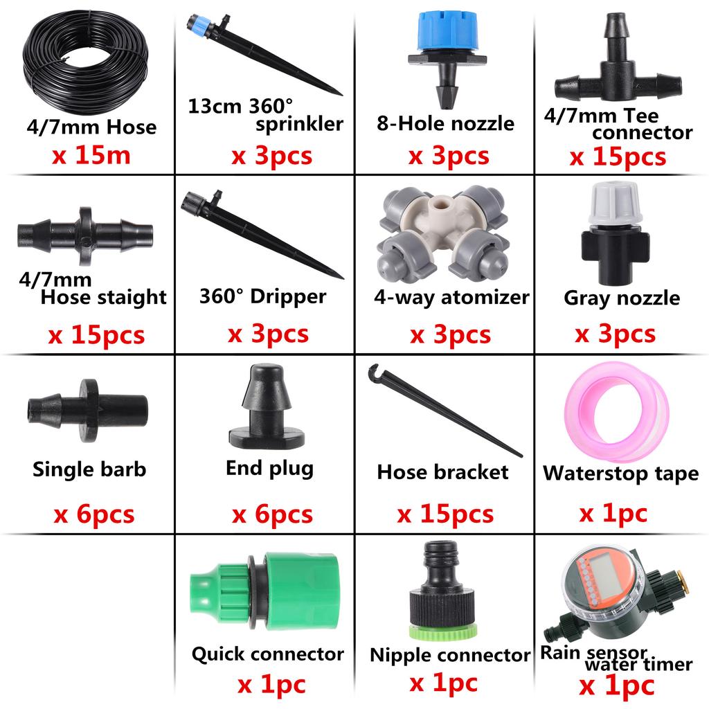 10m To 40m 4/7mm Hose Garden Pot Irrigation Set, Automatic Programmable Watering Timer, Ground Sprinkler, Various Accessories