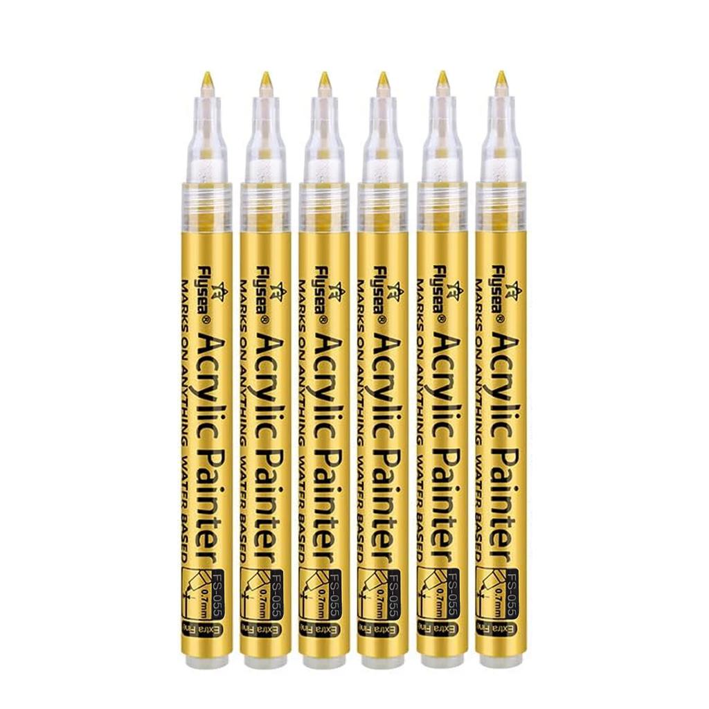 6Pcs/set 4 Colors (Black/White/Gold/Silver) Acrylic Paint Markers pen,0.7mm Extra Fine for Ceramic, Metal, Paper, Drawing, DIY