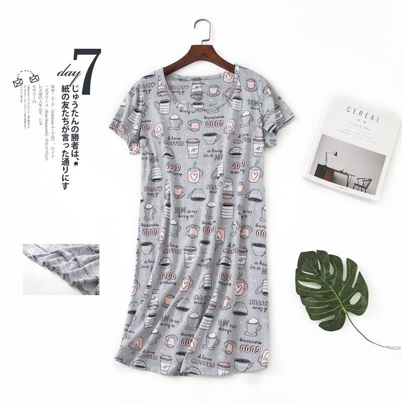 Women Nightdress Short Sleeve Cute Cartoon Sleepwear Sweet O Neck Nightgowns Pyjamas Lady's Cotton Sleepdress