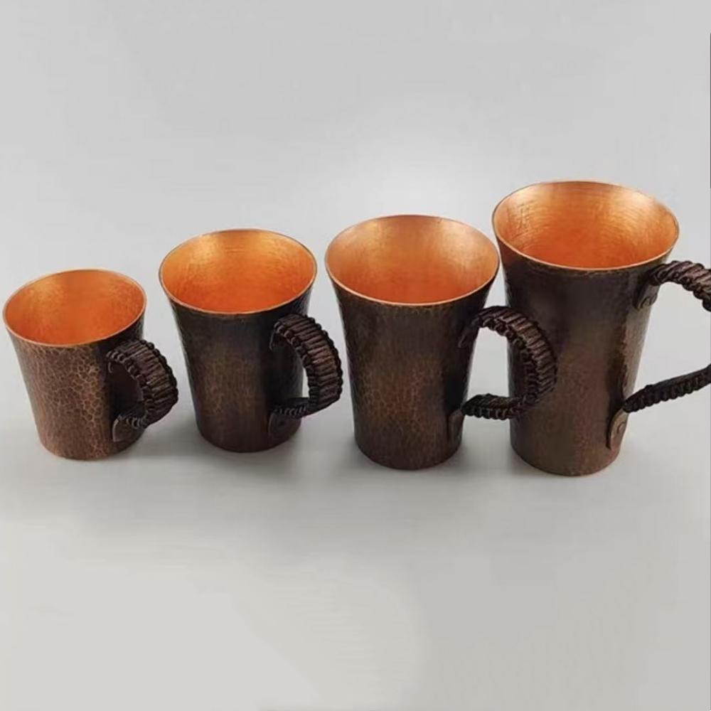 Vintage Reines Kupfer Kaffeebecher,Tasse Moscow Mule Becher Gravur Hammerstruktur Geflochtener Griff 450 ml Bierkrug,Teetasse Geschirr