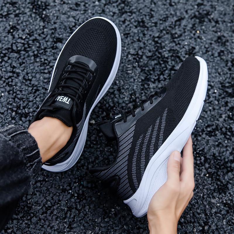 Flying woven men's shoes summer breathable mesh running soft-soled sports shoes boys versatile height-increasing white shoes