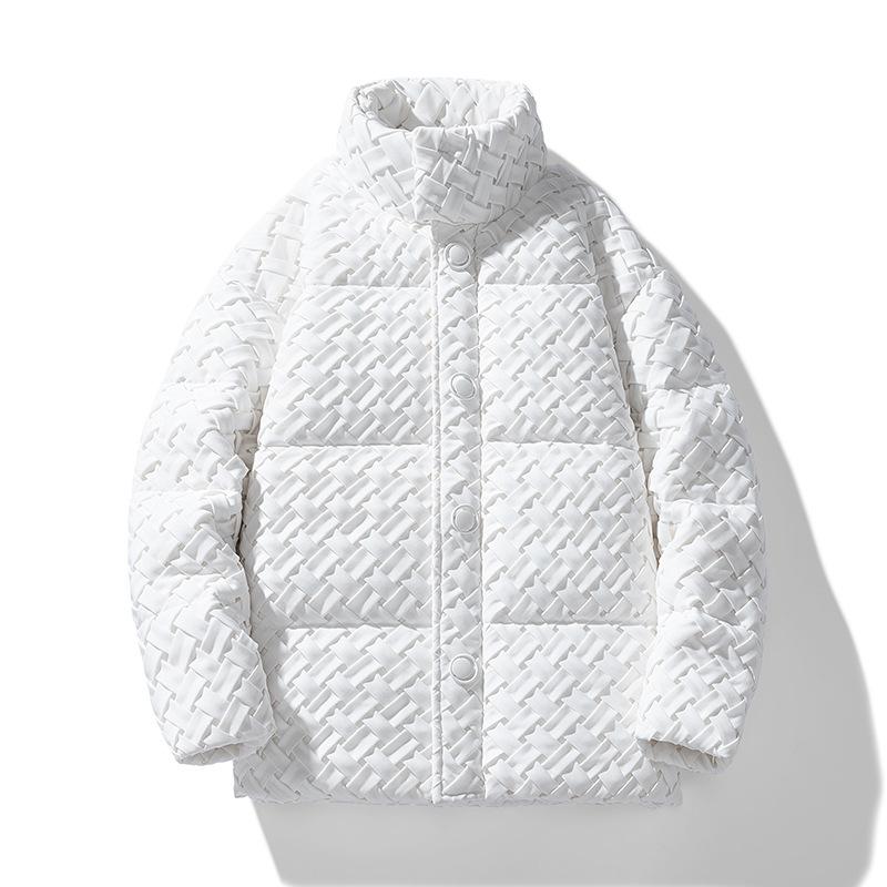 

2025 American pleated woven down jacket men s new winter trend loose white duck down warm cotton jacket XXL слоновая кость