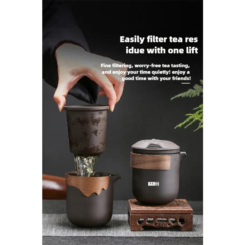 Portable Purple Sand Travel Tea Set Kung Fu Quick Tea Cup Tea Water Separation Outdoor Tea Tray Business Gift Set