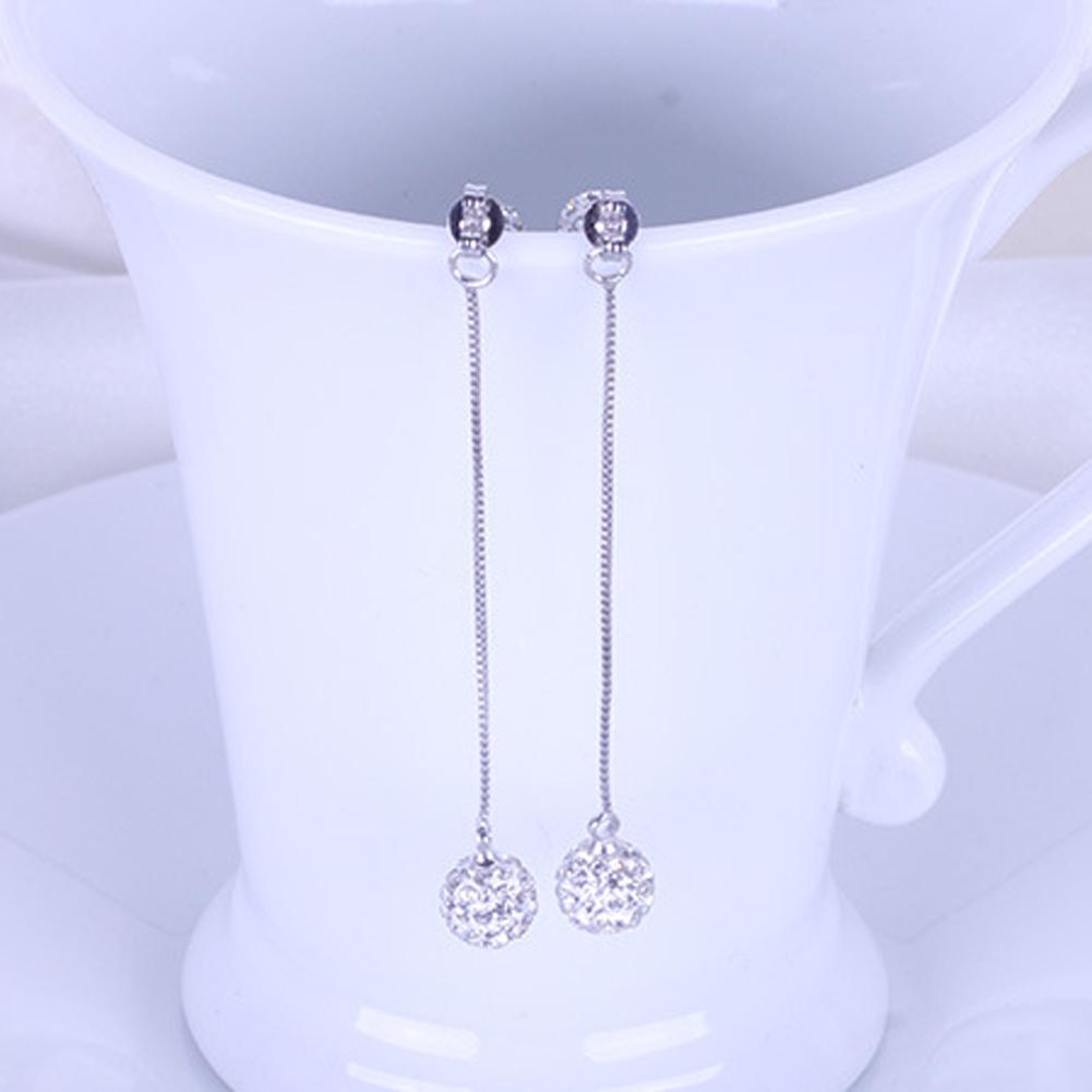 Damskie Eleganckie Moda Koreański 925 Posrebrzane cyrkonie Vintage Antyalergiczny W pełni wyłożone kryształkami Kula Długi frędzel Ear Stud Kobiece Kolczyki wiszące