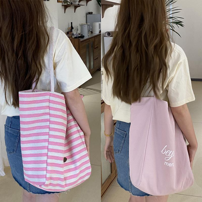Lässige Damen-Canvas-Schultertaschen mit großer Kapazität, gestreiftes Design, Damen-Einkaufstasche, Sommer, Strand, Mädchen-Handtaschen, Strandtasche