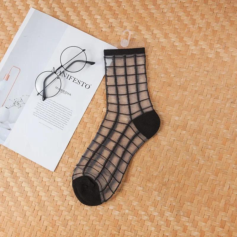 Sexy Lace Women Socks Summer Ultra-thin Transparent Mesh Fishnet Short Socks Harajuku Casual Breathable Black White Crew Socks