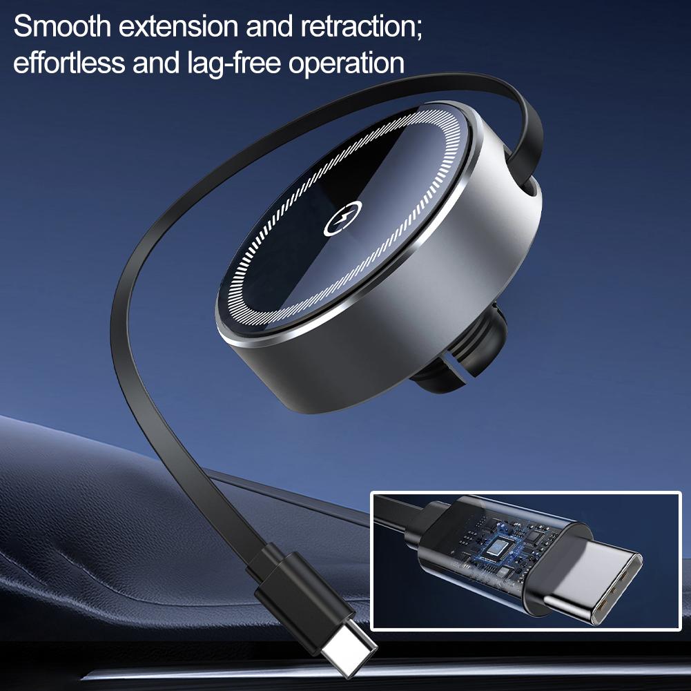 Magnetic Wireless Car Phone Charger Adapter With Retractable Cable 15W Air Vent Car Phone Holder For IPhone 16 15 14 13 E9P0