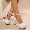 2025 Summer Fashion Ankle Strap Thick Sole High Heels  Round Toe Mary Jane Shoes New Women's Casual Wedding Bride Red High Heels
