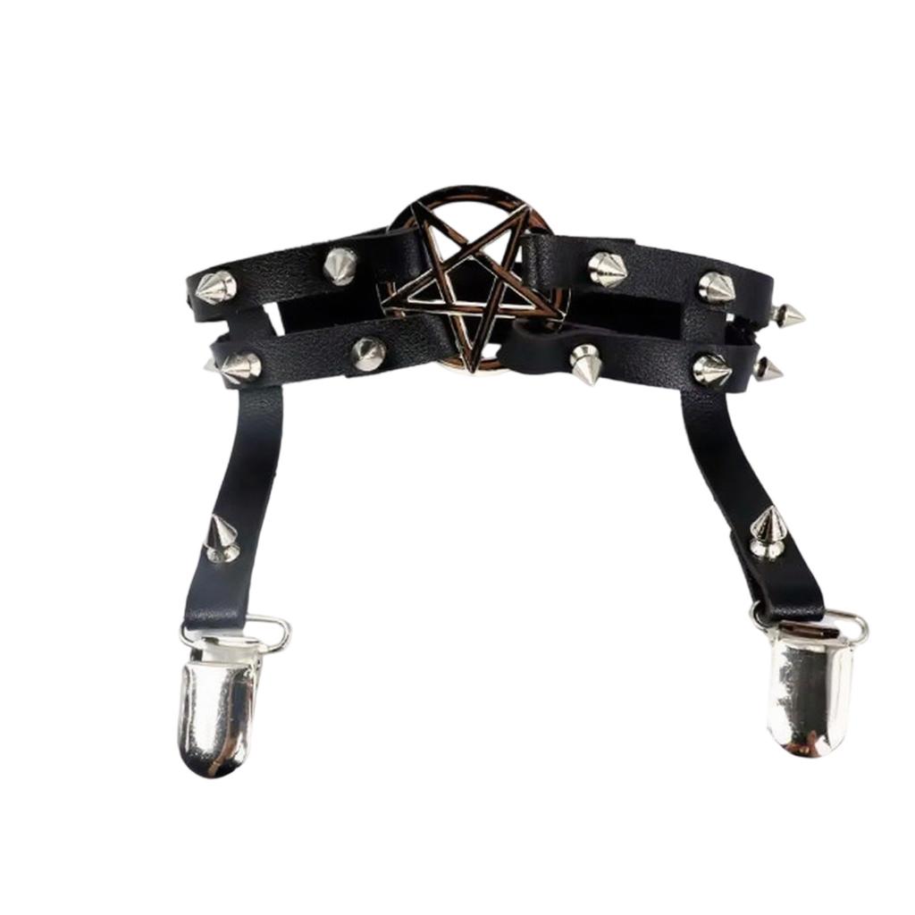 Punk PU Leg Garter Thigh Belt For Women Girl With Metal Rivet Studded And Star Design Cosplay Party Accessories