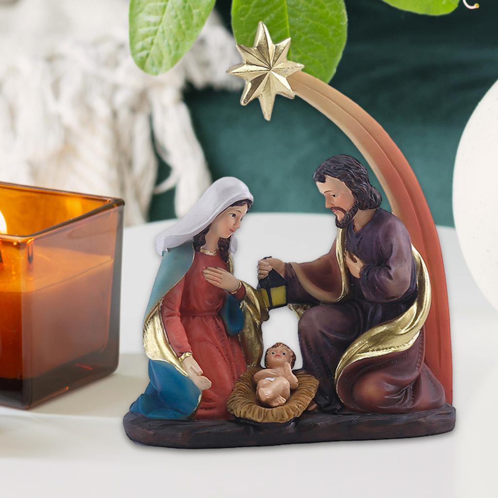 Resin Holy Family Figure Christmas Nativity Scene Figurine Religious Ornament Jesus Birth Sculptures Decoration