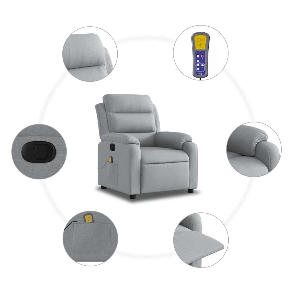 Vidaxl Foldable Massage Armchair, Light Gray, Fabric Upholstered