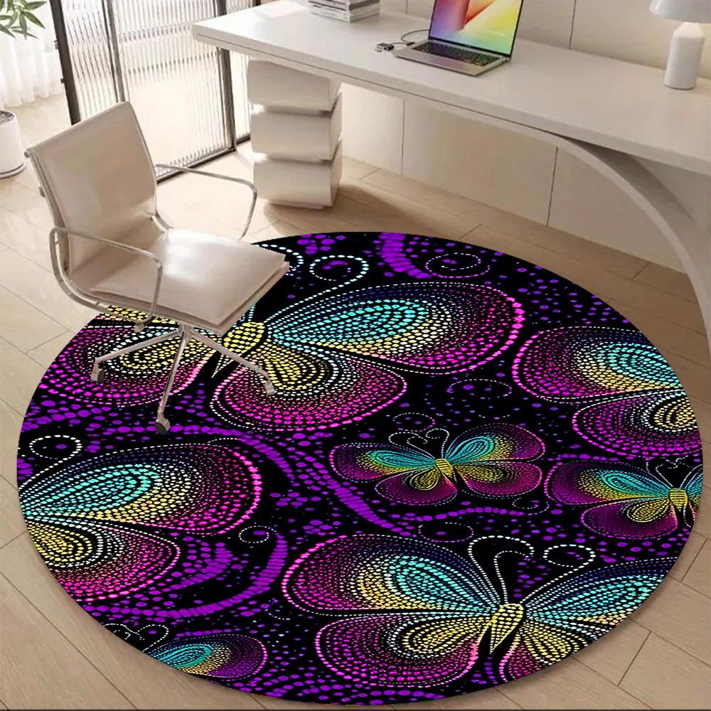 1pc Butterfly Dots Office Round Area Rug, Indoor Mat Suitable ForOffice, Under Office Chairs Bedroom Living Room Home Decor, Room Deco D098