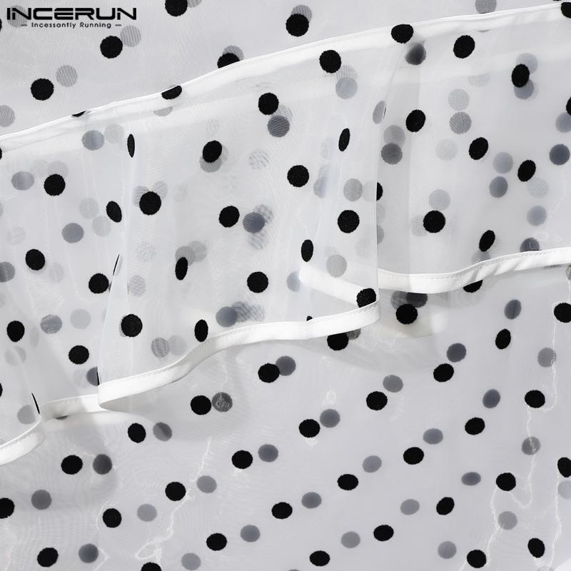 INCERUN Men Sleeveless See Through Mesh Sheer Ruffled Polka Dot Tank Tops