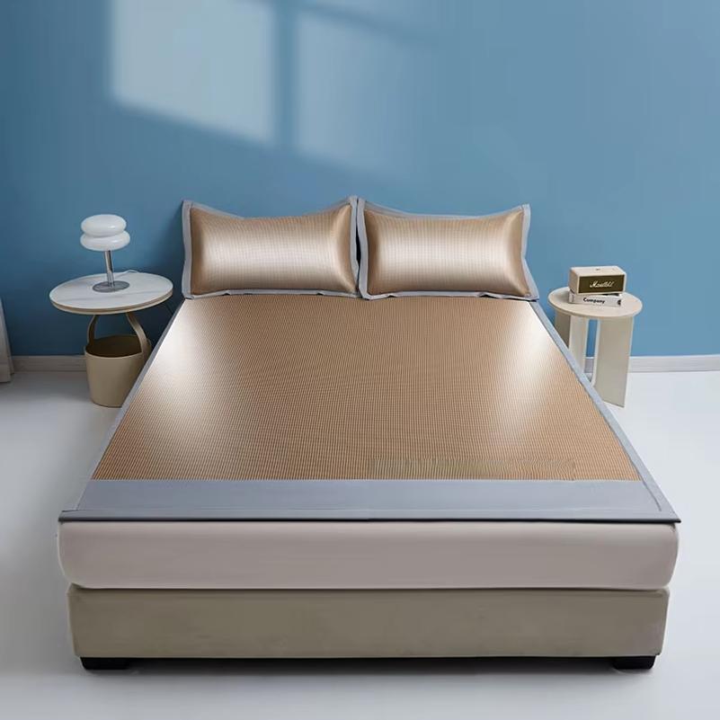 Summer Cooling Bed Pad Light Luxury Carbon Fibres Sleeping Cool Bed Mat Ice Silk Mats with Pillowcases Smooth Mattress Cover Set