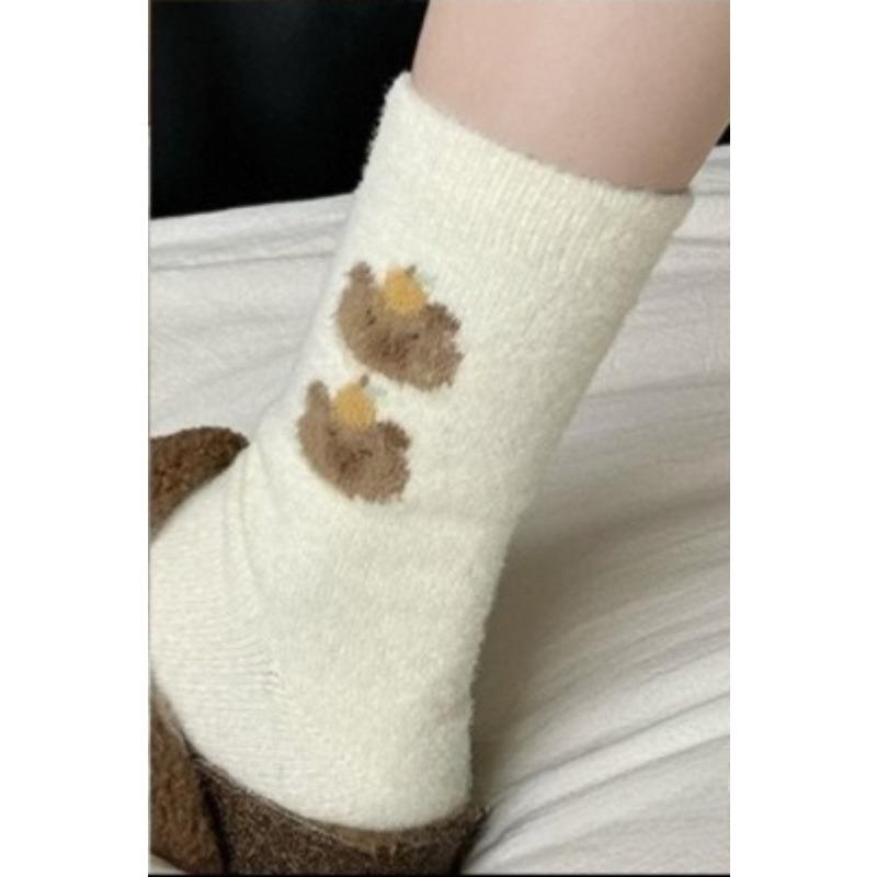 Ladies Autumn and Winter Thickened Warm Lovely Cartoon Moon Son Home Floor Tube Socks