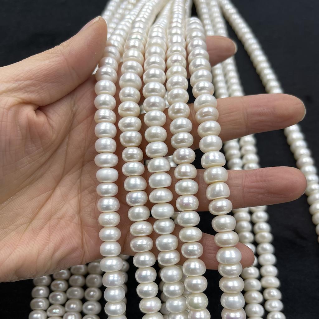 1String, White Natural Freshwater Pearls, Handmade Flat Pearl Beads for Jewelry Making DIY Crafts (Beads 9-10mm, Length 36cm)