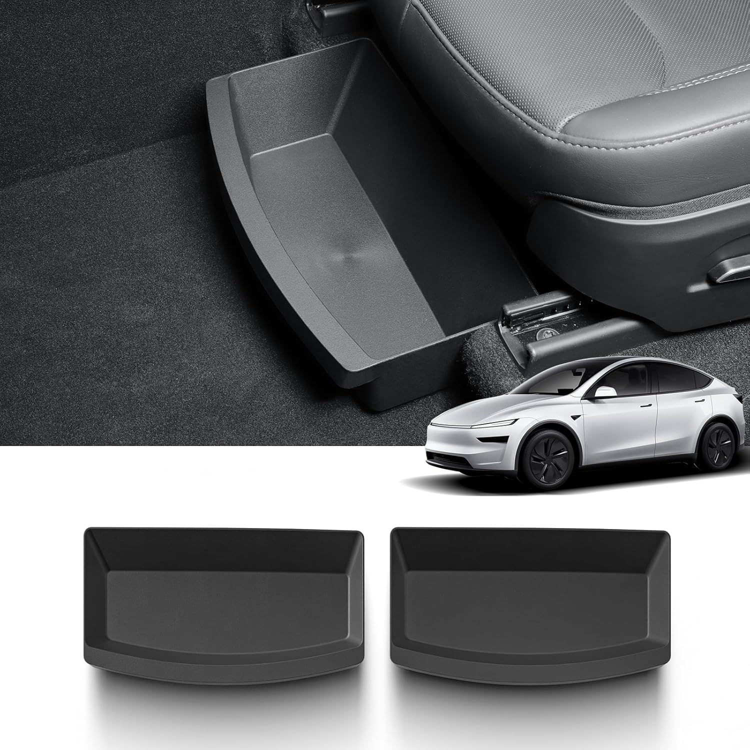 

2PCS UnderSeat Storage Organizers For Tesla Model Y Juniper 2025 2026 1st Row Under Seat Storage Box Driver & Passenger Organize