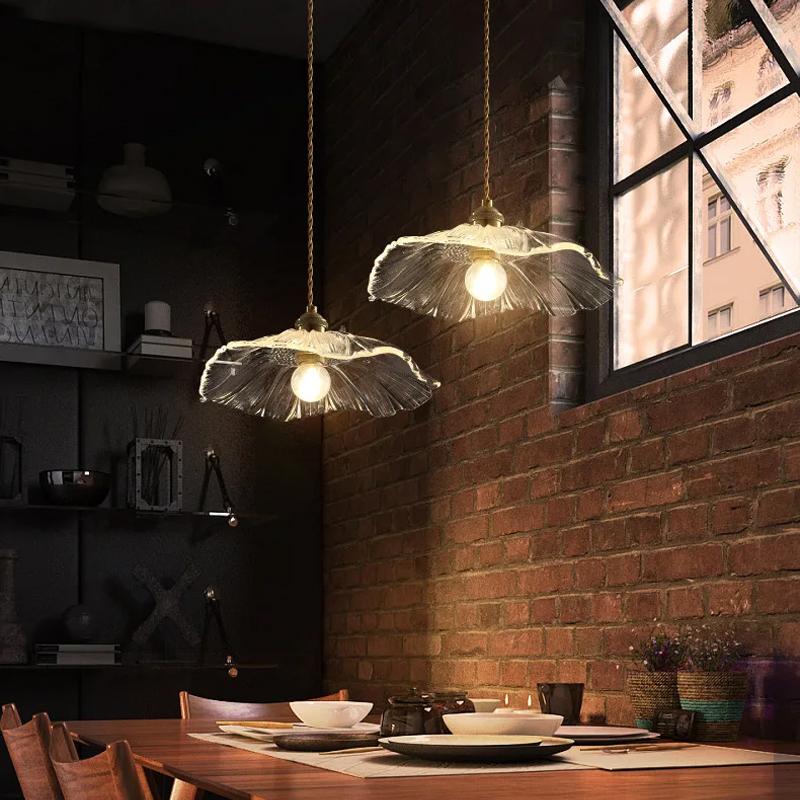Vintage Ripples Glass Pendant Lamp Bedroom Dining Room Kitchen Retro Pendant Light Indoor Decor Hanging Light Ceiling Chandelier