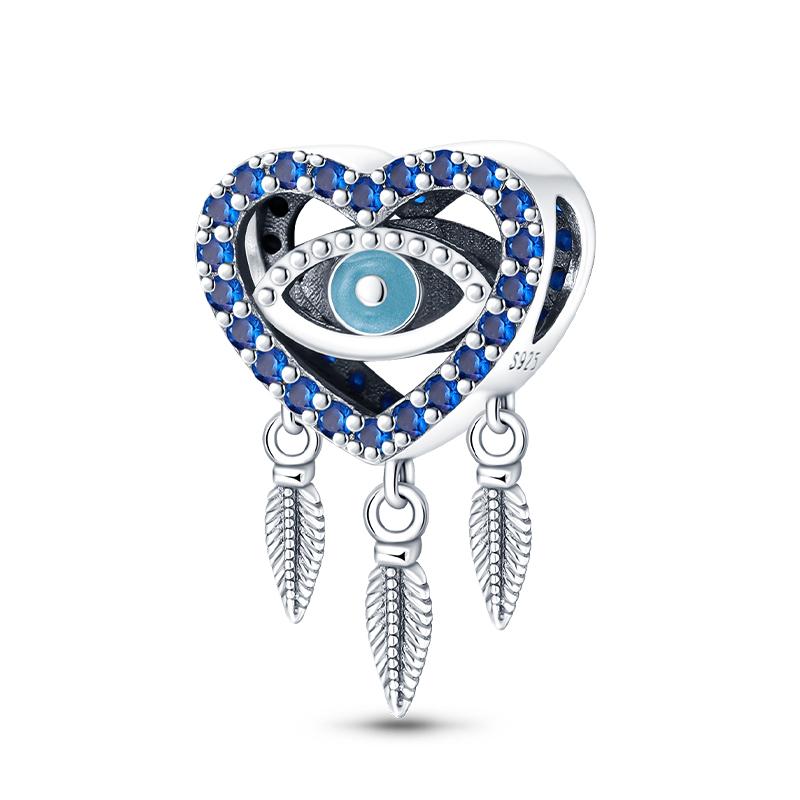 Exquisite 925 Silver Mysterious Blue Butterfly Devil's Eye Fatima's Hand Pendants Charms Beads Fit Qikaola Bracelets DIY Jewelry