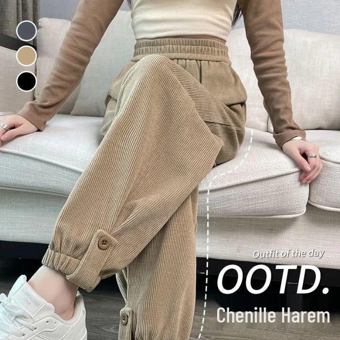 Elastic Waist Autumn/Winter Fleece Lined Casual Jogger Pants for Women