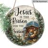 2D Flat, 1pc Round Jesus Nativity Aluminum Wall Decor - Christmas Decoration with Nativity Scene, Suitable for Home, Living Room, Church, Patio
