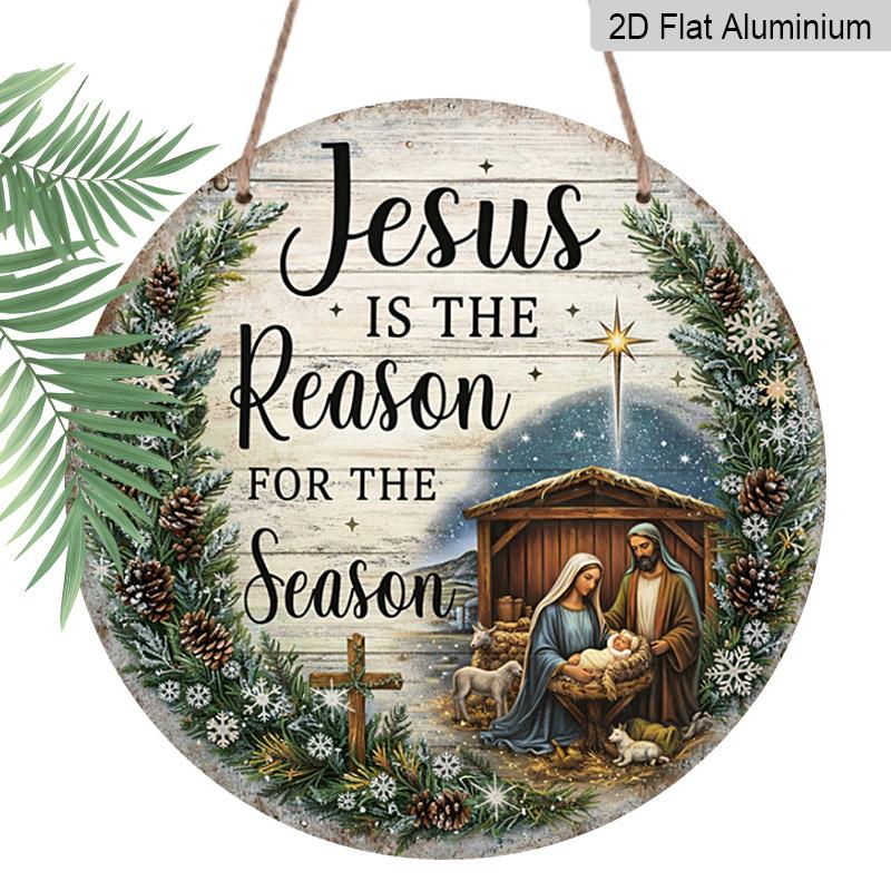 2D Flat, 1pc Round Jesus Nativity Aluminum Wall Decor - Christmas Decoration with Nativity Scene, Suitable for Home, Living Room, Church, Patio