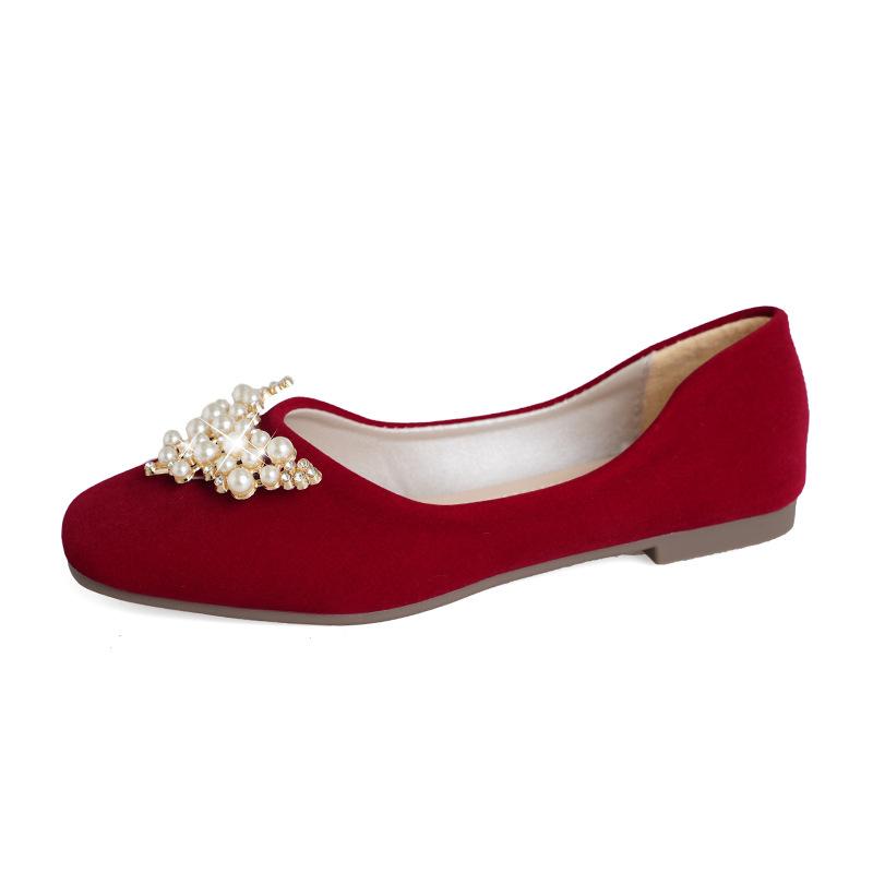 Two wedding dresses red can be worn square head new shoes bride shoes pregnant women s wedding shoes women s flat-soled soft-soled Xiuhe 40 2660₽