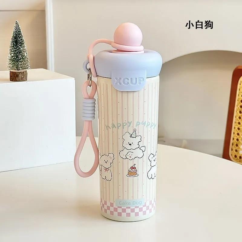 316 Stainless Steel Insulated Tumbler With Straw Lid Carry Rope 650ml Cartoon Design Kids Women Students Outdoor Travel