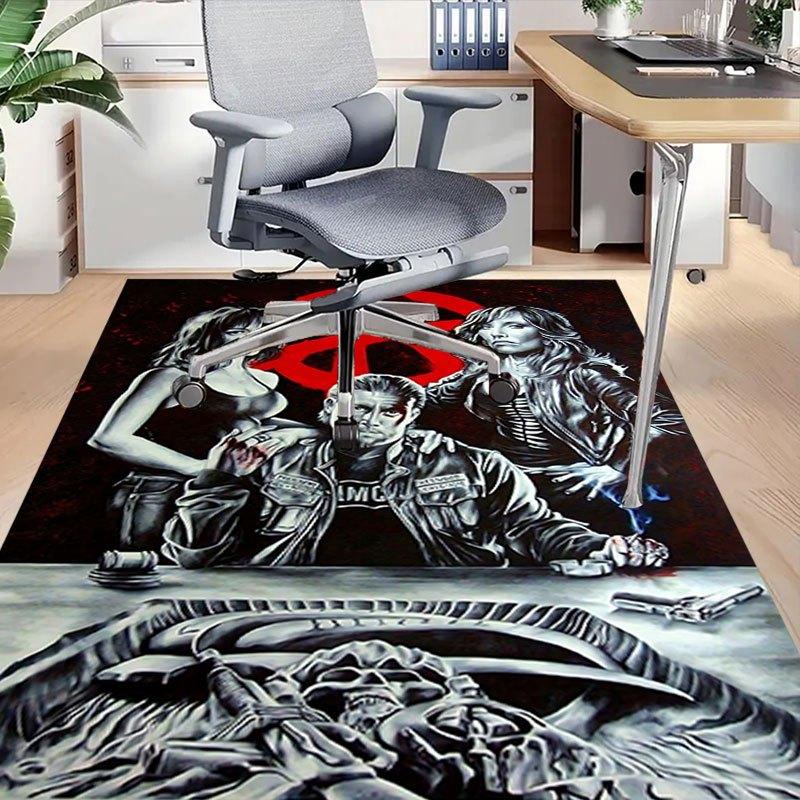 1pc Sons of Anarchy Themed Office Carpet Chair Mats - Durable Polyester Rug for Home Theater, Office, Dorm Room Decor - tA95