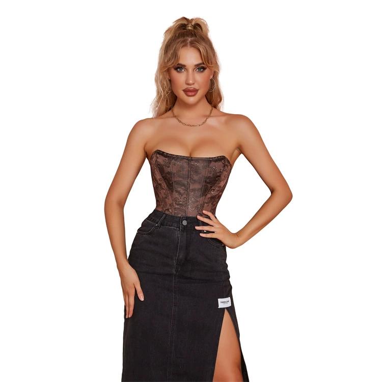 JYL TS deep brown zipper style strapless women's court shaping top