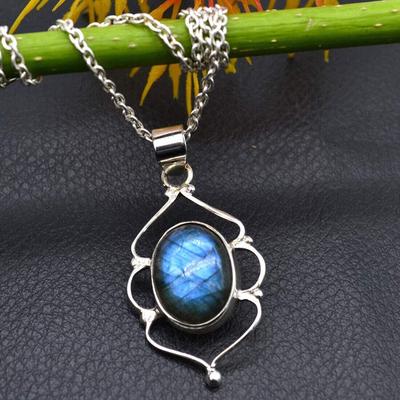 Round Cabochon Natural Labradorite (5.25 Cts) Gemstone Pendant Necklace Solid 925 Sterling Silver Jewelry For Women or Girls