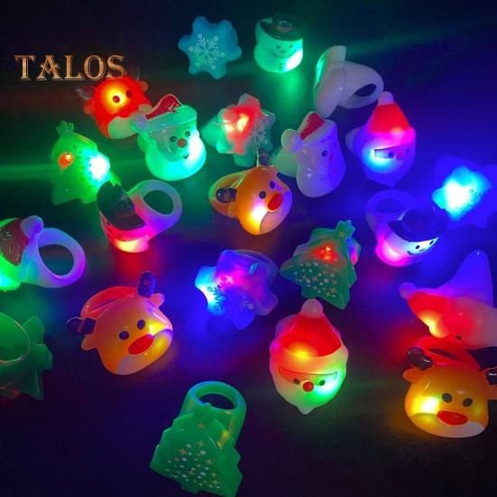 6/24Pcs Christmas Ring Holiday Party Finger Lights Santa Snowflake Tree Snowman Reindeer Glowing Ring Festive Light-up Toys