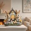 Easter Decor Easter Bunny Ornament 2D Flat Rabbit House Easter Party Desktop Ornament  Office Decor