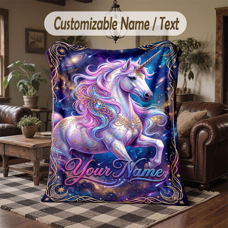 Coperta da divano a tema unicorno con nome personalizzato, coperta morbida e accogliente per casa, divano, letto