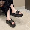 Fashion 7.5CM High Platform Women's Summer Slippers Canvas Wedge Heels Slides Sweet Girl Chunky Sandals Open Toed Beach Flip-Flops