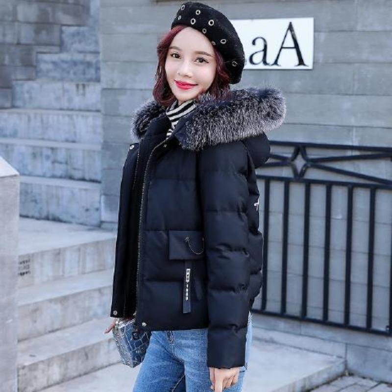 

Короткая женская зимняя новая свободная и утолщенная маленькая хлопковая куртка женская пуховая хлопковая куртка короткая XL чёрный