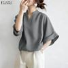 ZANZEA Women Casual V-Neck Solid Color Loose Half Sleeve Blouse