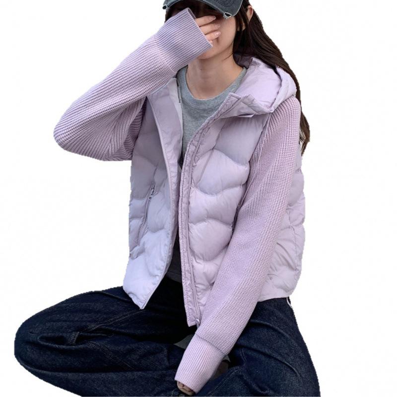 Winter New Cotton-padded Women's Short Short Small Knitted Splicing Cotton-padded Jacket Light and Warm Fake Two-piece Cotton-padded Women