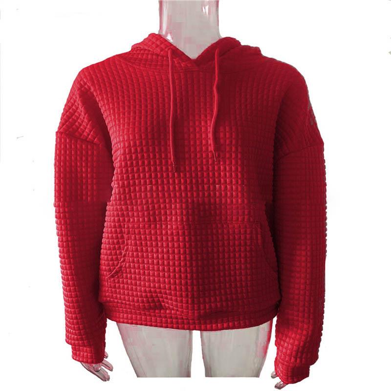 Women Oversized Waffle Sweatshirts Autumn Winter Female Tie Collar Hoody Pullover Pocket Hooded Coats