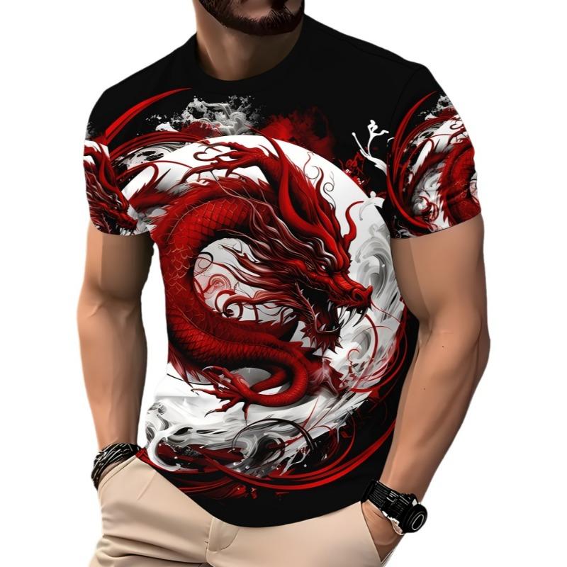 Men's Fashion T-Shirt Summer Hot Item Cool and Stylish 3D Printed with Dragon Pattern Street Trend Daily Casual Sports Style