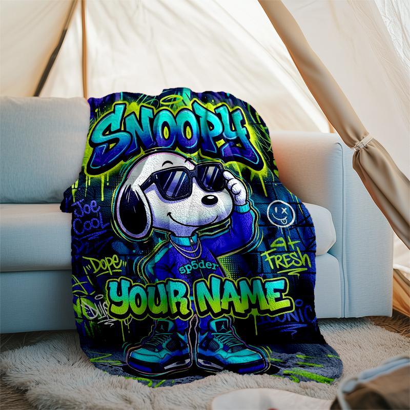 Custom Name Snoopy Graffiti Art. Flannel Fleece Blanket Cozy Warm Throw Blanket For Couch Bed Travel All Season Use