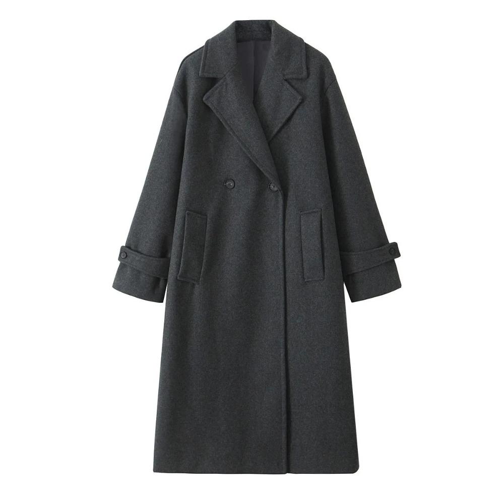Stile Moda Autunnale Abbigliamento Donna Tricolore Lusso Collo Ampio Manica Lunga Cappotto